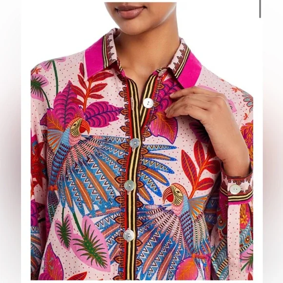 FARM Rio pink linen button up and shorts set (2 pieces) in Macaw Scarf XL - Picture 10 of 13